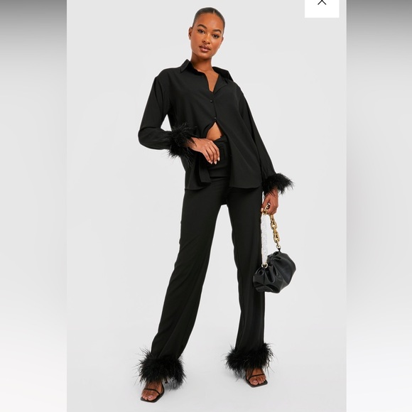 Feather hem wide leg satin pants - extra long fit - Picture 6 of 10